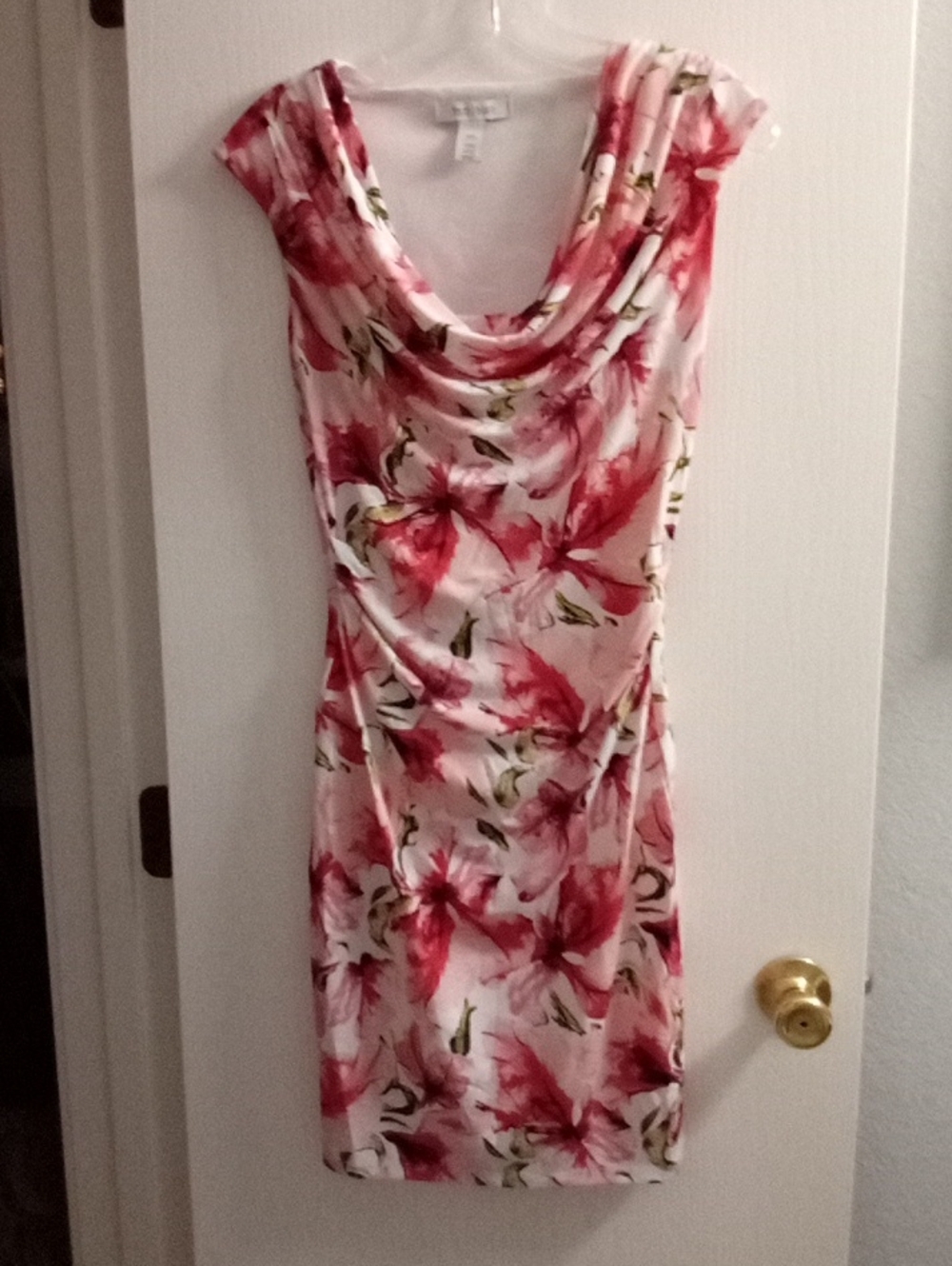 White House Black Market Pink Floral Cowl-Neck Mini Dress